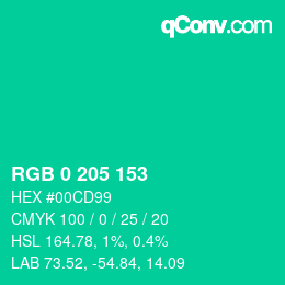 Color code: RGB 0 205 153 | qconv.com
