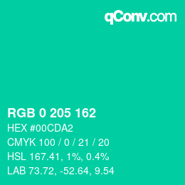 Color code: RGB 0 205 162 | qconv.com