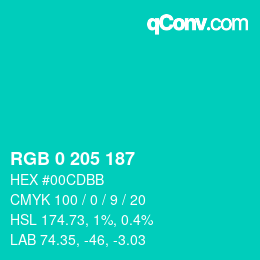 Color code: RGB 0 205 187 | qconv.com