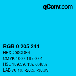 カラーコード: RGB 0 205 244 | qconv.com