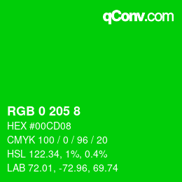 Color code: RGB 0 205 8 | qconv.com