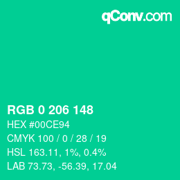 Color code: RGB 0 206 148 | qconv.com