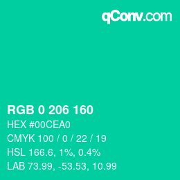 Color code: RGB 0 206 160 | qconv.com