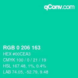 Color code: RGB 0 206 163 | qconv.com