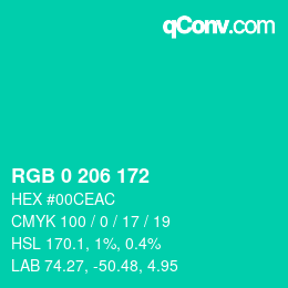 Color code: RGB 0 206 172 | qconv.com