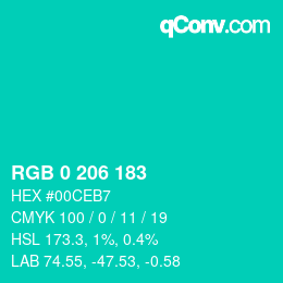 颜色代码: RGB 0 206 183 | qconv.com