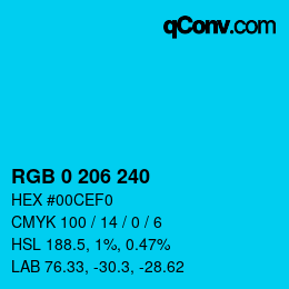 Color code: RGB 0 206 240 | qconv.com