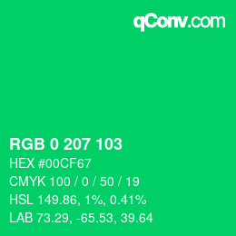 Color code: RGB 0 207 103 | qconv.com