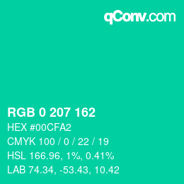 Color code: RGB 0 207 162 | qconv.com