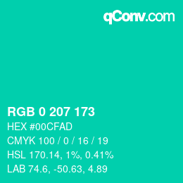 Color code: RGB 0 207 173 | qconv.com
