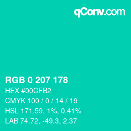 Color code: RGB 0 207 178 | qconv.com