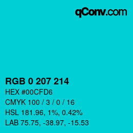 颜色代码: RGB 0 207 214 | qconv.com