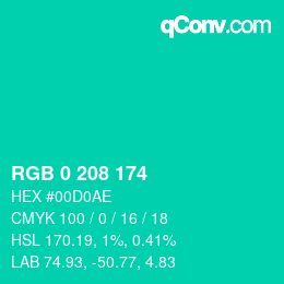 カラーコード: RGB 0 208 174 | qconv.com