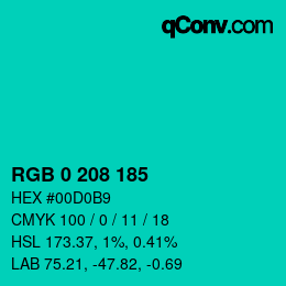 Color code: RGB 0 208 185 | qconv.com