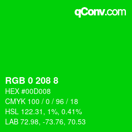 カラーコード: RGB 0 208 8 | qconv.com