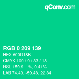 カラーコード: RGB 0 209 139 | qconv.com