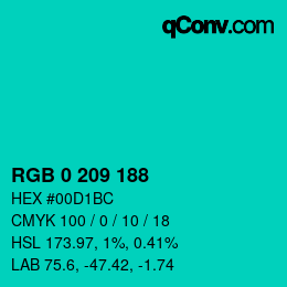 Color code: RGB 0 209 188 | qconv.com