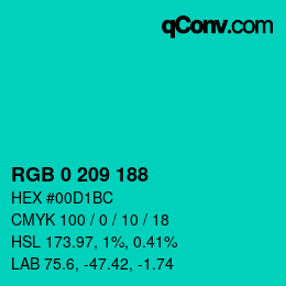 カラーコード: RGB 0 209 188 | qconv.com