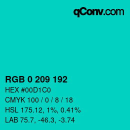 Color code: RGB 0 209 192 | qconv.com