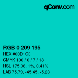 Color code: RGB 0 209 195 | qconv.com