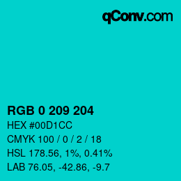Color code: RGB 0 209 204 | qconv.com