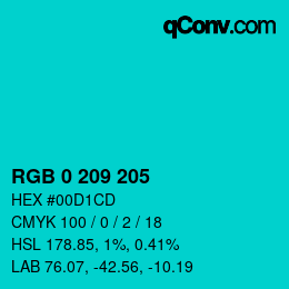 Color code: RGB 0 209 205 | qconv.com