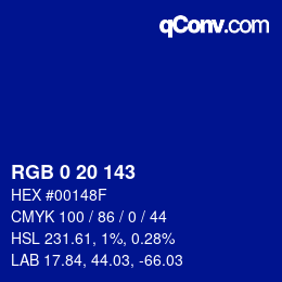 Color code: RGB 0 20 143 | qconv.com