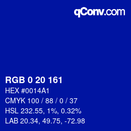 Color code: RGB 0 20 161 | qconv.com