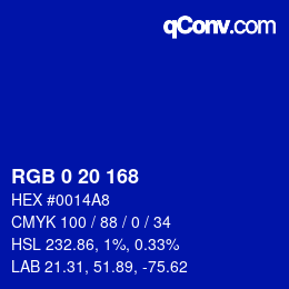 Color code: RGB 0 20 168 | qconv.com
