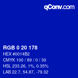 Color code: RGB 0 20 178 | qconv.com