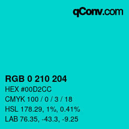Color code: RGB 0 210 204 | qconv.com