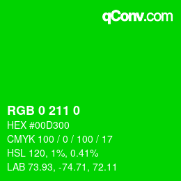 カラーコード: RGB 0 211 0 | qconv.com