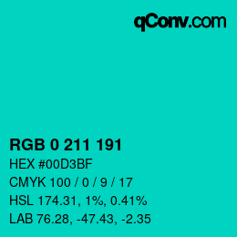 Color code: RGB 0 211 191 | qconv.com