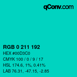 Color code: RGB 0 211 192 | qconv.com