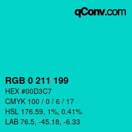 Color code: RGB 0 211 199 | qconv.com