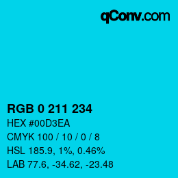 カラーコード: RGB 0 211 234 | qconv.com