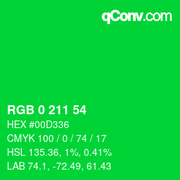 カラーコード: RGB 0 211 54 | qconv.com