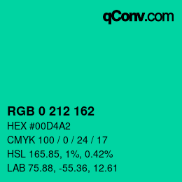 Color code: RGB 0 212 162 | qconv.com