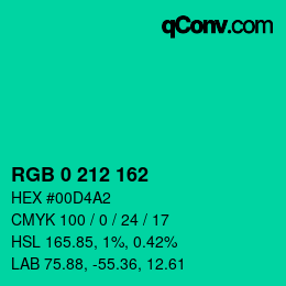 カラーコード: RGB 0 212 162 | qconv.com