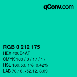 カラーコード: RGB 0 212 175 | qconv.com