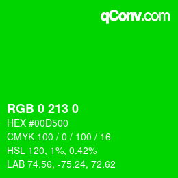 カラーコード: RGB 0 213 0 | qconv.com