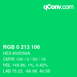 カラーコード: RGB 0 213 106 | qconv.com