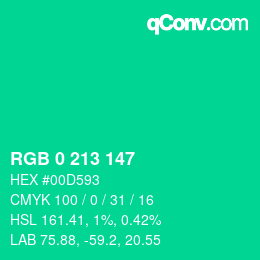 カラーコード: RGB 0 213 147 | qconv.com