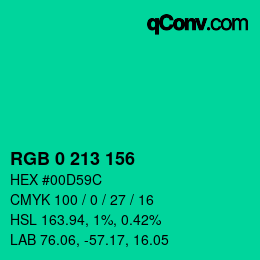 カラーコード: RGB 0 213 156 | qconv.com