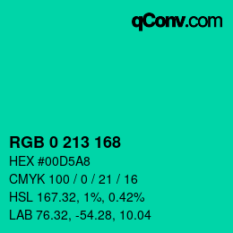 Color code: RGB 0 213 168 | qconv.com