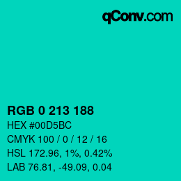 Color code: RGB 0 213 188 | qconv.com
