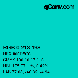 Color code: RGB 0 213 198 | qconv.com