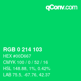 カラーコード: RGB 0 214 103 | qconv.com