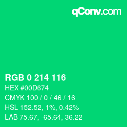 カラーコード: RGB 0 214 116 | qconv.com