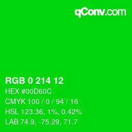 Color code: RGB 0 214 12 | qconv.com